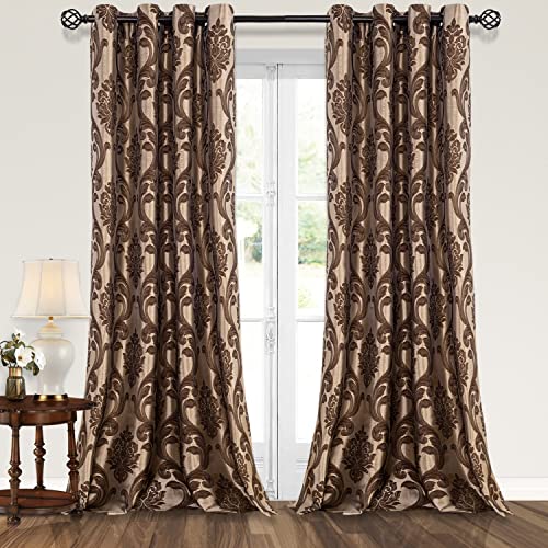 NAPEARL Brown Damask Curtains-Luxury Curtains for Living Room, Jacquard Curtains Drapes for Home Decoration, Victorian Brown Curtain for Bedroom (2 Panels, Each 52 x 108 Inches) - Image 1