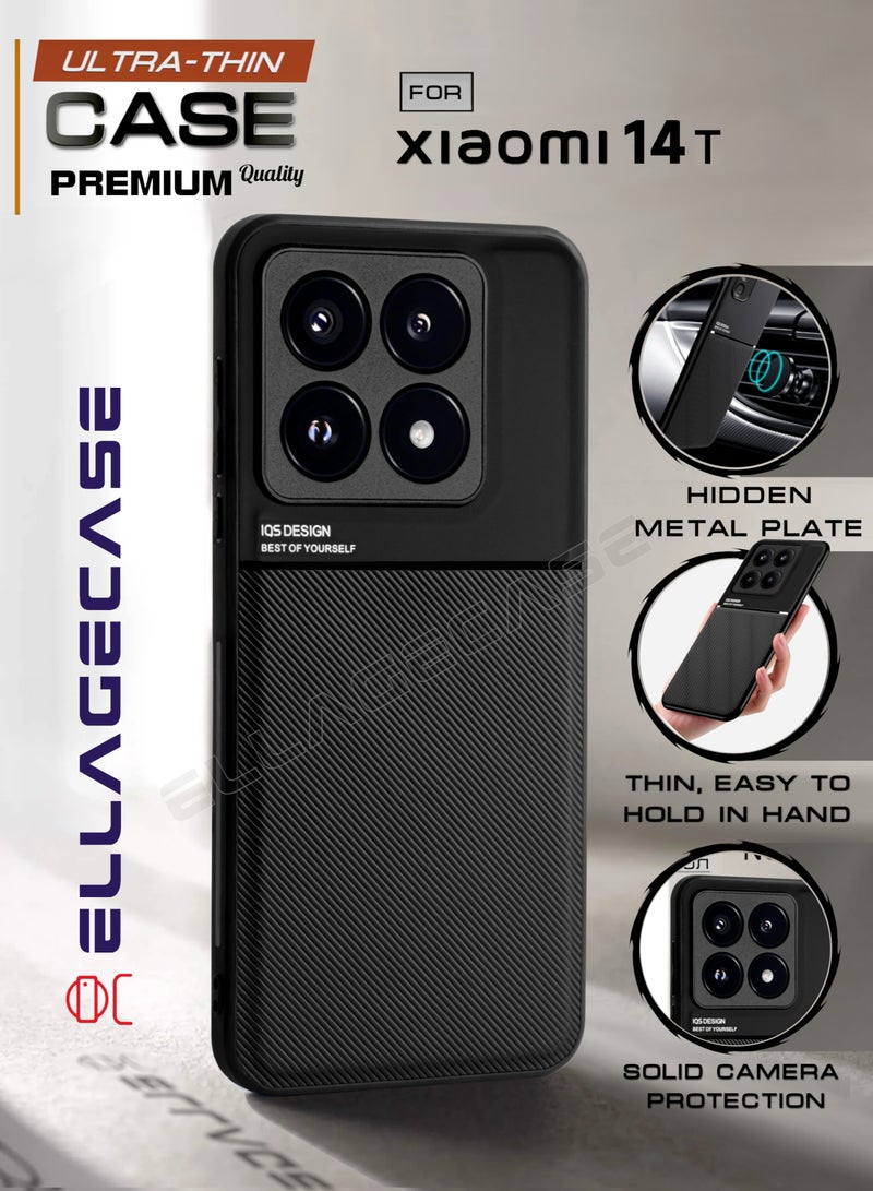 ELLAGECASE حافظة فاخرة رفيعة للغاية لهاتف Xiaomi 14T، لوحة معدنية مخفية، تصميم نحيف، سهل الحمل، وحماية معززة للكاميرا - Image 1