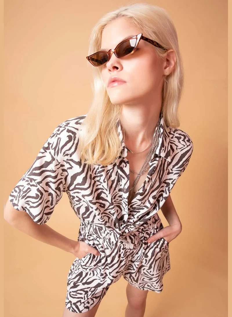 DeFacto Relax Fit Short Sleeve Printed Viscose Shirt