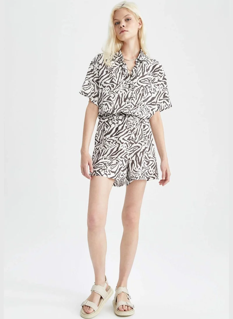 DeFacto Relax Fit Short Sleeve Printed Viscose Shirt