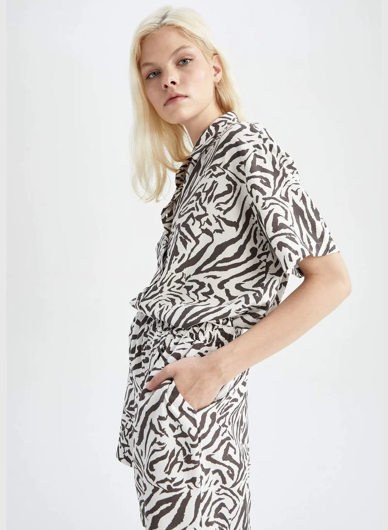 DeFacto Relax Fit Short Sleeve Printed Viscose Shirt
