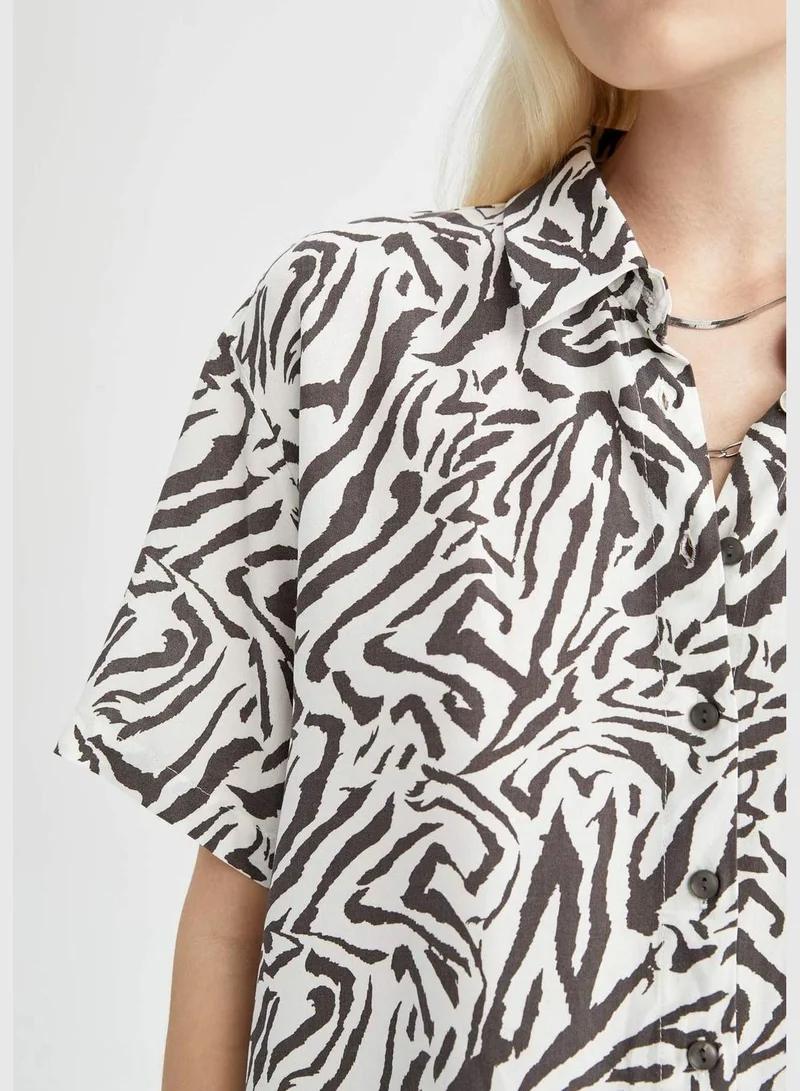 DeFacto Relax Fit Short Sleeve Printed Viscose Shirt