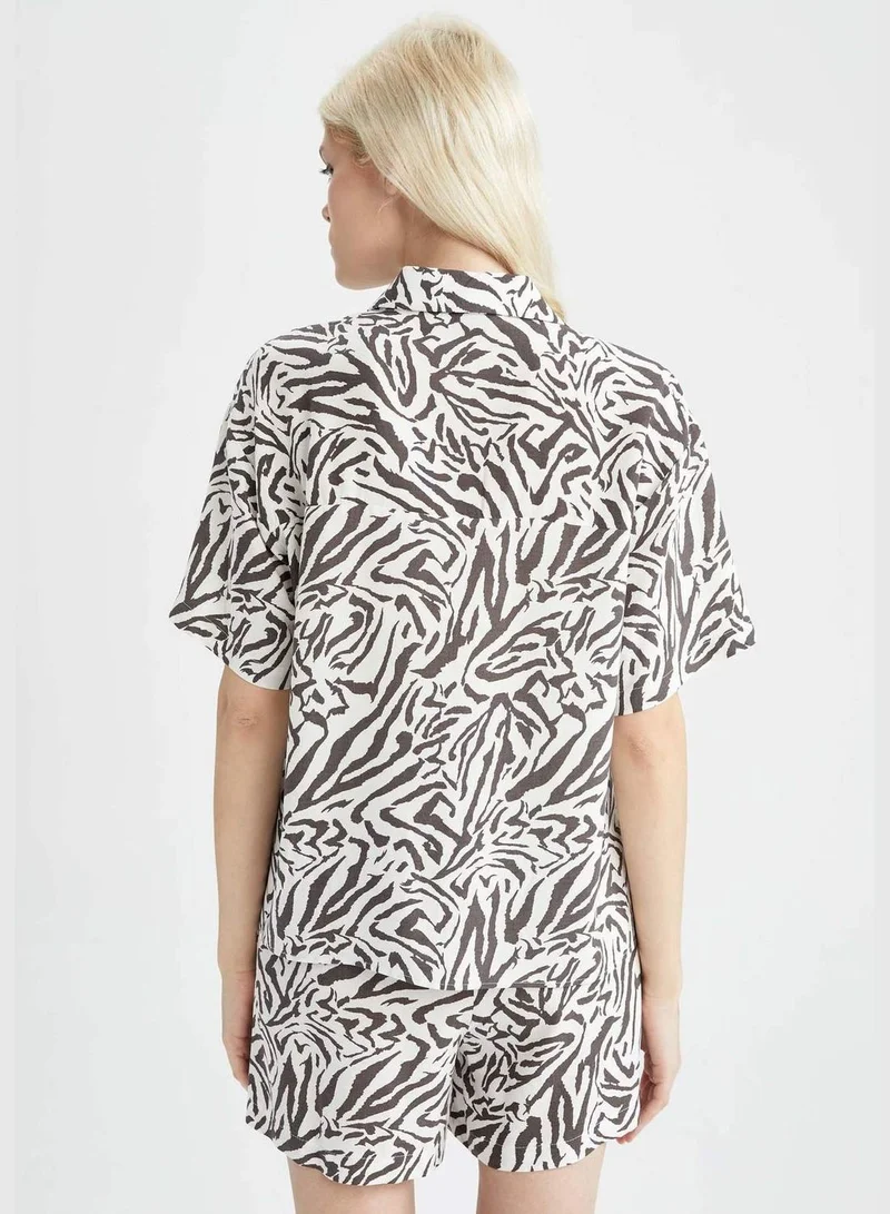 DeFacto Relax Fit Short Sleeve Printed Viscose Shirt