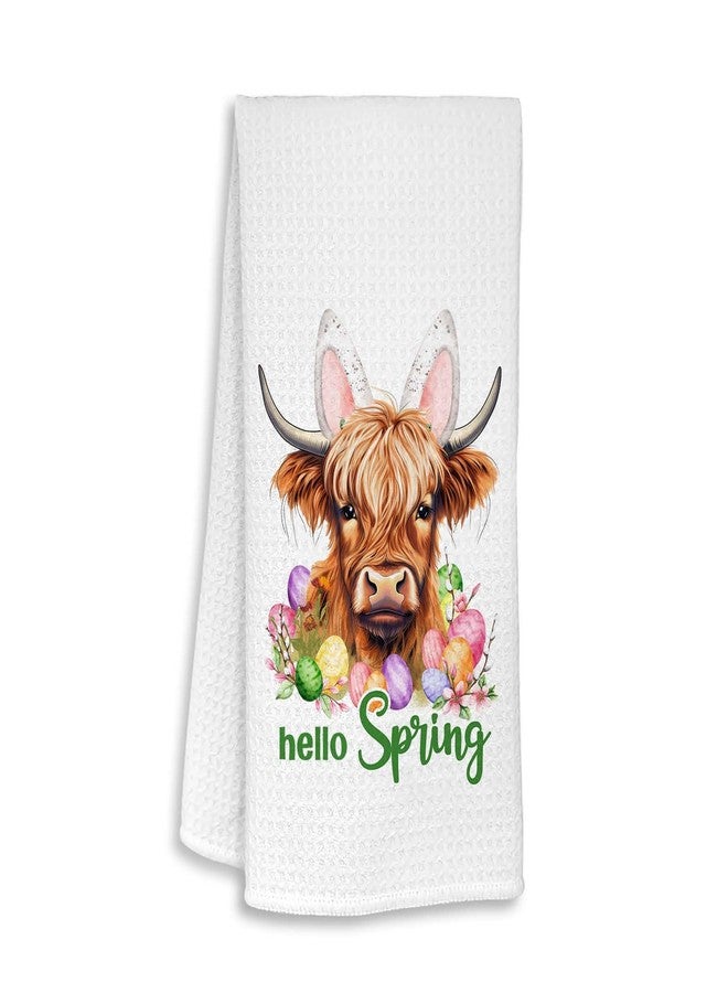 TAGDANK Hello Spring Decor Towels Highland Cow Towels Cute Bathroom & Kitchen Towels Farmhouse Decor Spring Housewarming Gift for Farmhouse Kitchen 16x24 Inch - Image 1