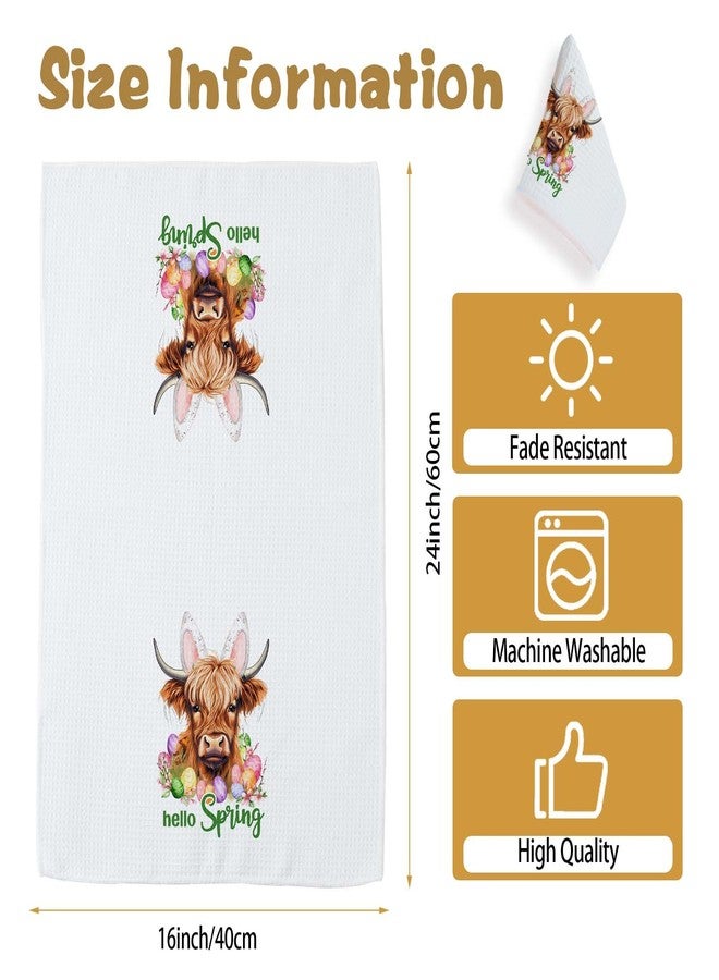 TAGDANK Hello Spring Decor Towels Highland Cow Towels Cute Bathroom & Kitchen Towels Farmhouse Decor Spring Housewarming Gift for Farmhouse Kitchen 16x24 Inch - Image 2