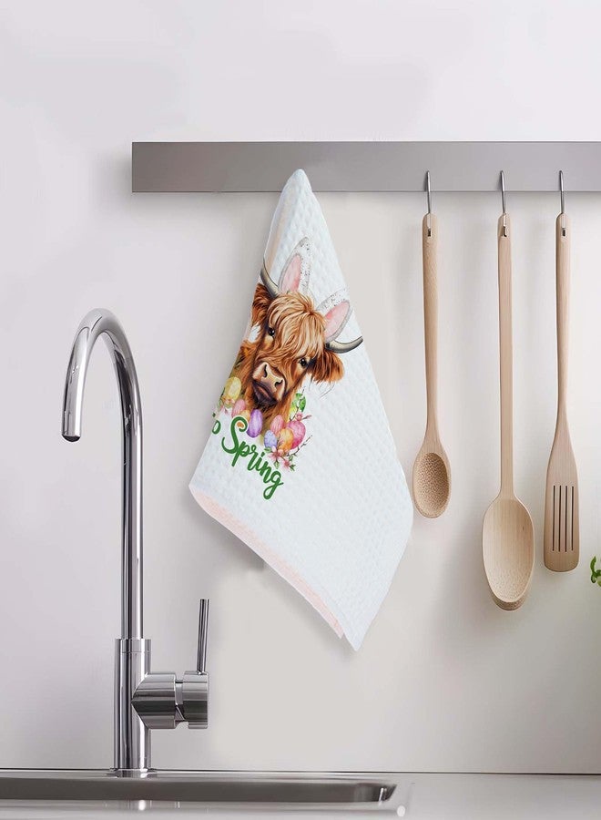 TAGDANK Hello Spring Decor Towels Highland Cow Towels Cute Bathroom & Kitchen Towels Farmhouse Decor Spring Housewarming Gift for Farmhouse Kitchen 16x24 Inch - Image 4