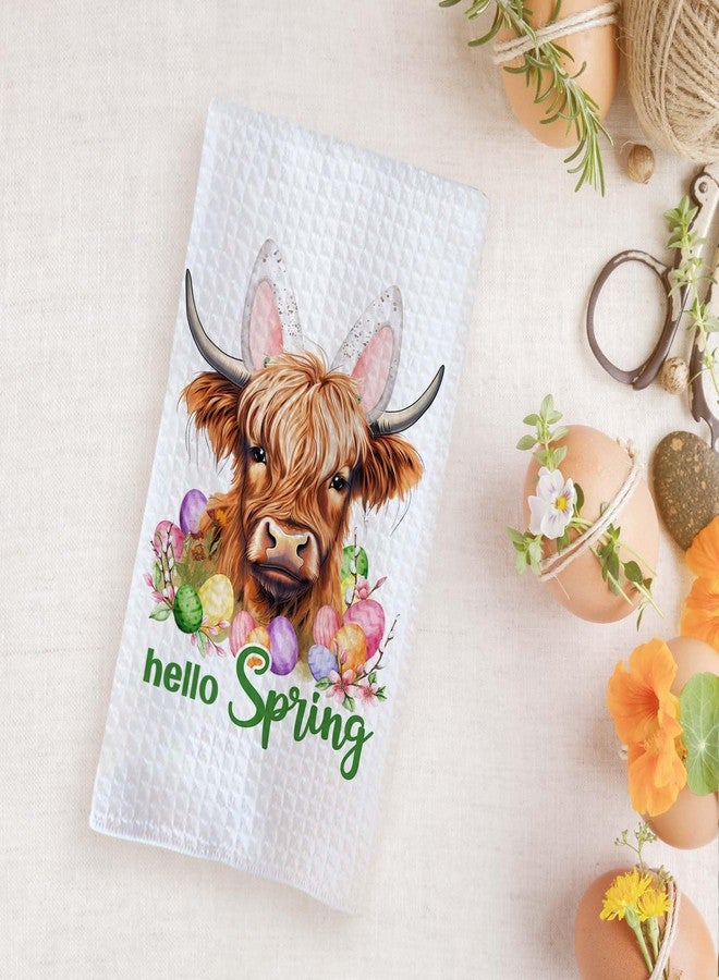 TAGDANK Hello Spring Decor Towels Highland Cow Towels Cute Bathroom & Kitchen Towels Farmhouse Decor Spring Housewarming Gift for Farmhouse Kitchen 16x24 Inch - Image 3