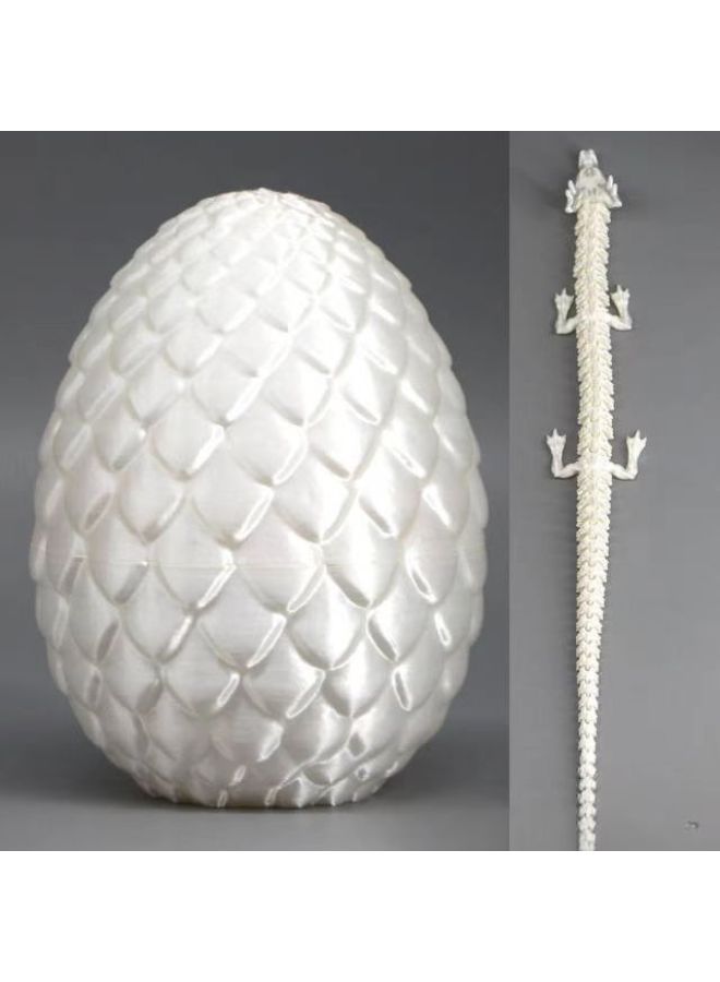 3D Printing Lotus Dragon Egg Dragon Ornaments Chinese Dragon Suit-Color:Chinese Dragon (silk White)-Specifications:11cm Eggshell + 30cm Dragon  - Image 1