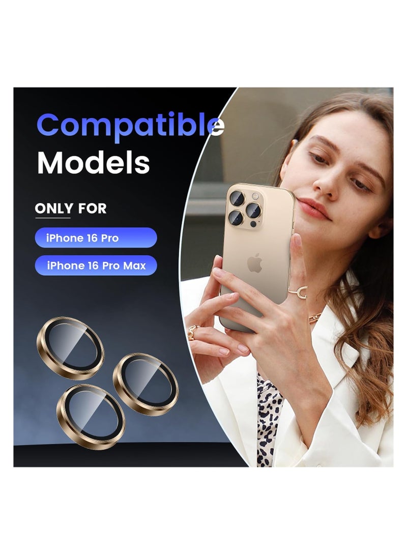 IPhone 16 Pro Max / IPhone 16 Pro Camera Lens Protector, 9H Tempered Glass Camera Cover Screen Protector, Metal Individual Ring for iPhone 16 Pro Max / iPhone 16 Pro - Desert Titanium - Image 2
