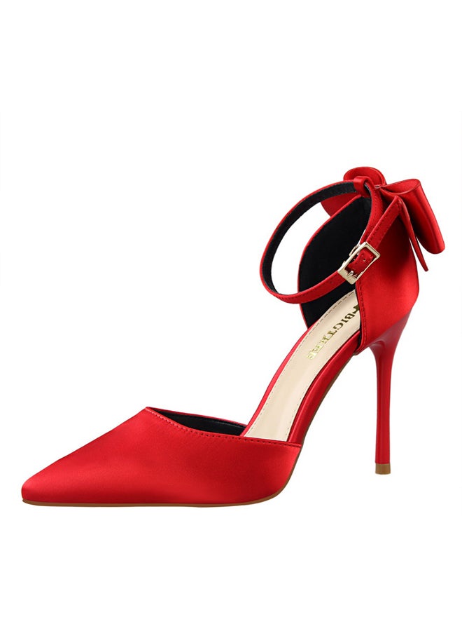 BIGTREE Sweet Women Shoes Stiletto Heels High Hels Shallow Cut Pointed Shoes Satin Bow line High Heel Sandals 10cm - Image 1