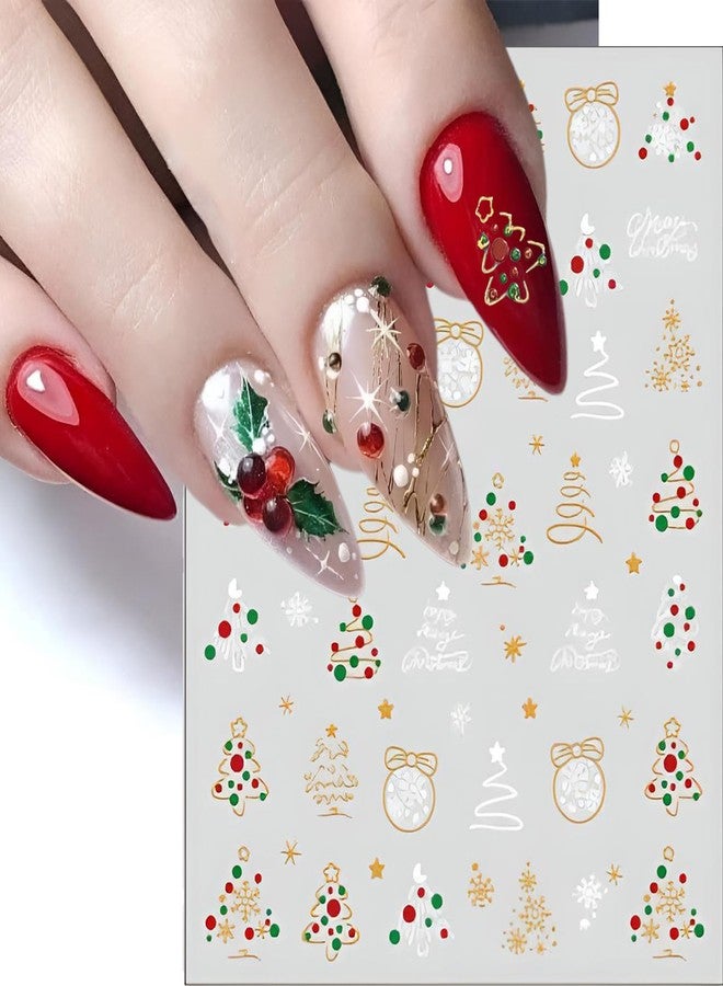 winthrop 6 Sheets Christmas Nail Stickers – 3D Self-Adhesive Gold Snowflake Tree Reindeer Red Bow Pink Winter Nail Decals for Women Girls Holiday Manicure - Image 2