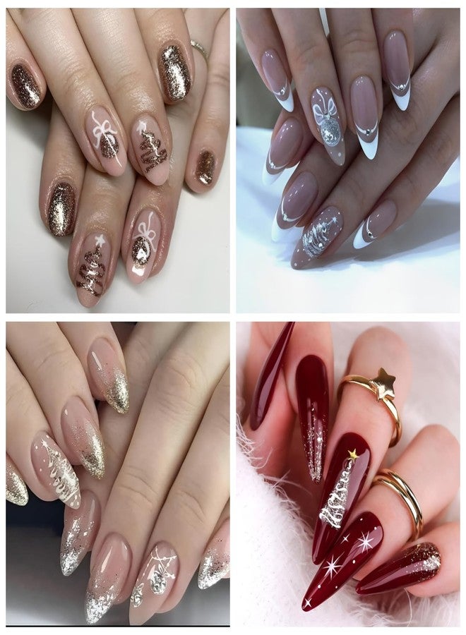 winthrop 6 Sheets Christmas Nail Stickers – 3D Self-Adhesive Gold Snowflake Tree Reindeer Red Bow Pink Winter Nail Decals for Women Girls Holiday Manicure - Image 5