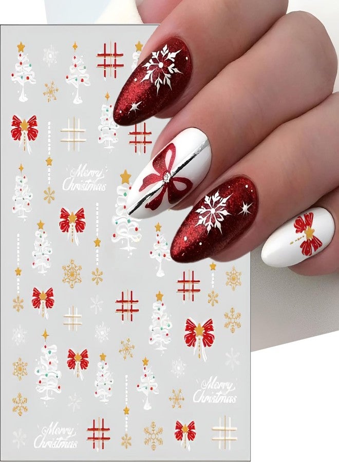 winthrop 6 Sheets Christmas Nail Stickers – 3D Self-Adhesive Gold Snowflake Tree Reindeer Red Bow Pink Winter Nail Decals for Women Girls Holiday Manicure - Image 3