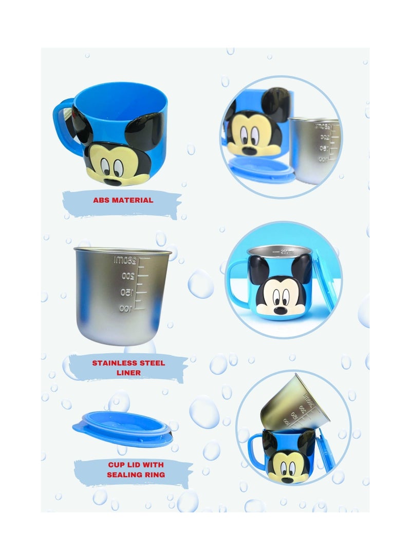 Disney كوب مياه للأطفال من الفولاذ المقاوم للصدأ سعة 300 مل بتصميم كرتوني ثلاثي الأبعاد (ميكي أزرق) قطعة واحدة - Image 4