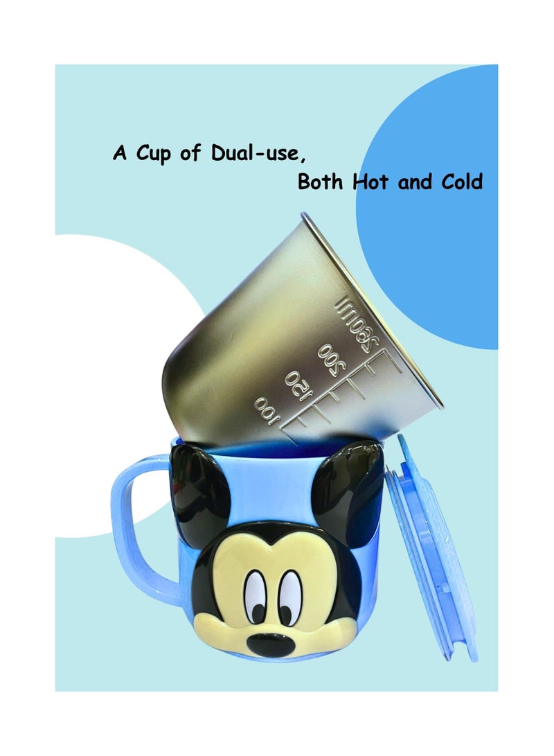 Disney كوب مياه للأطفال من الفولاذ المقاوم للصدأ سعة 300 مل بتصميم كرتوني ثلاثي الأبعاد (ميكي أزرق) قطعة واحدة - Image 2