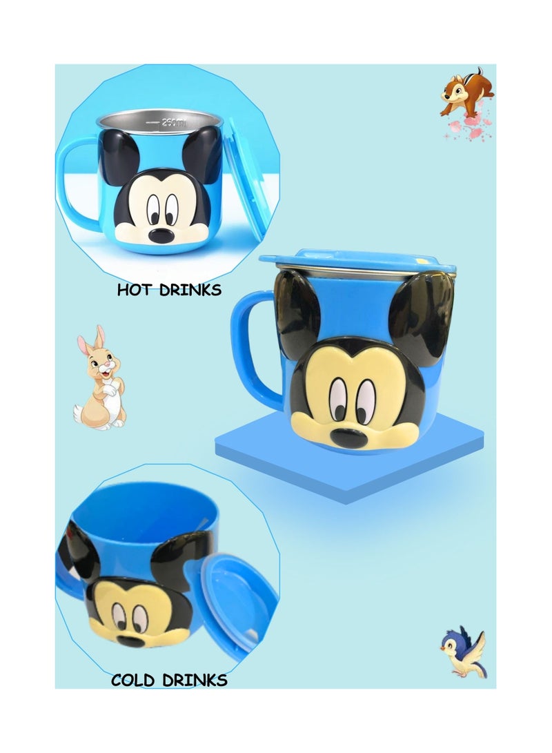 Disney كوب مياه للأطفال من الفولاذ المقاوم للصدأ سعة 300 مل بتصميم كرتوني ثلاثي الأبعاد (ميكي أزرق) قطعة واحدة - Image 3