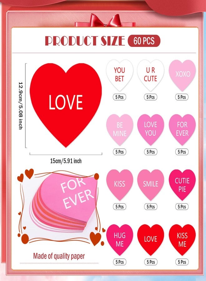 FOBSME 60 Pcs 6 Inch Large Heart Cutouts Paper Conversation Heart Cutouts Double Sided Printed Valentine's Paper Hearts Decors for DIY Crafts Classroom Bulletin Board Decor(Pink Gradient,12 Styles) - Image 2
