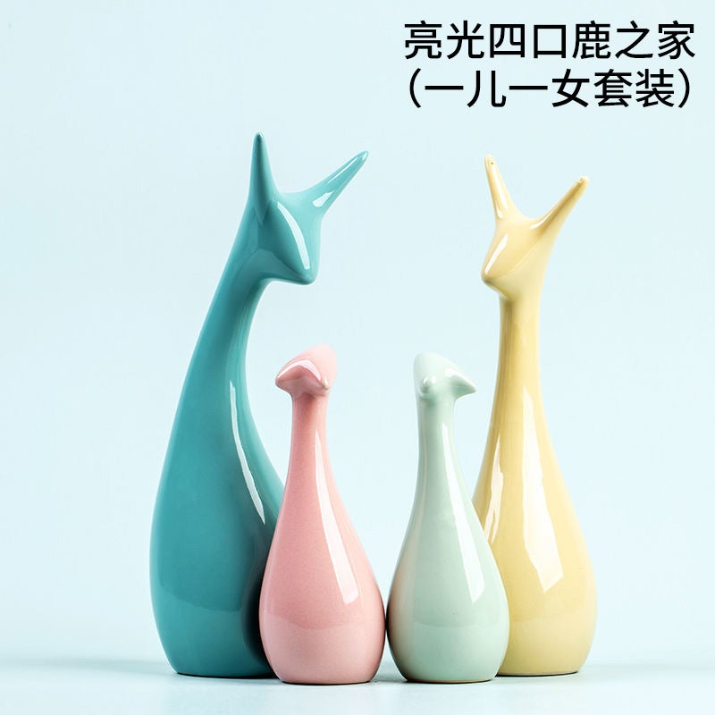 Honghe Living Room Decorations, Home Sideboard, Wine Cabinet Decorations, Ceramic Crafts, Small Gifts, Blue And White Porcelain Deer Ornaments - Image 1