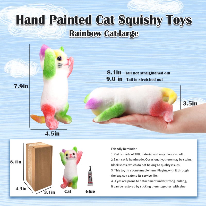 QOUXZ Big Hand Painted Cat Squishy Toysï¼ŒLarge Cute Ultra Soft Kitty Squeeze Fidget Toys for Stress Relief ,Kawaii Squishies Sticky Animal Toys for Adults Kids,Decompression Sensory Balls Toys for Autism - Image 2