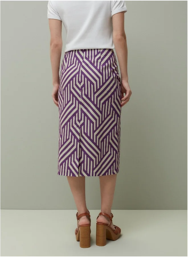 او في اس Ovs Piombo Twill Pencil Skirt With All-Over Print