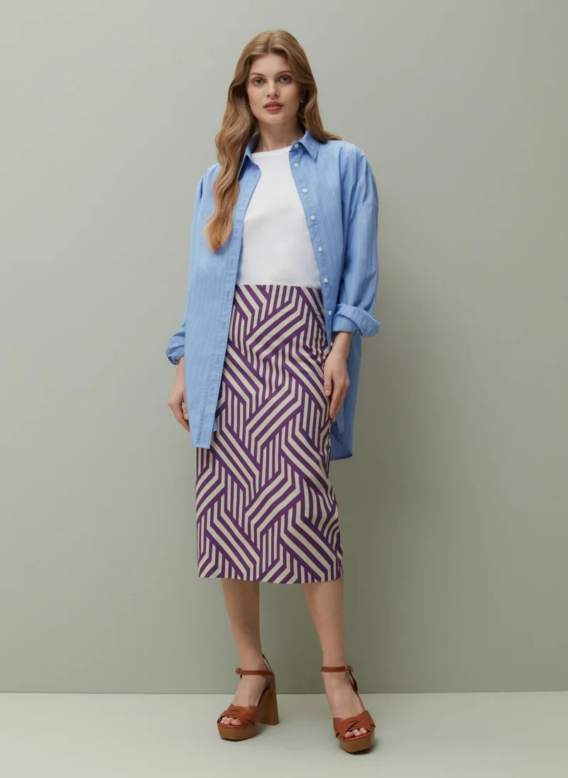 او في اس Ovs Piombo Twill Pencil Skirt With All-Over Print