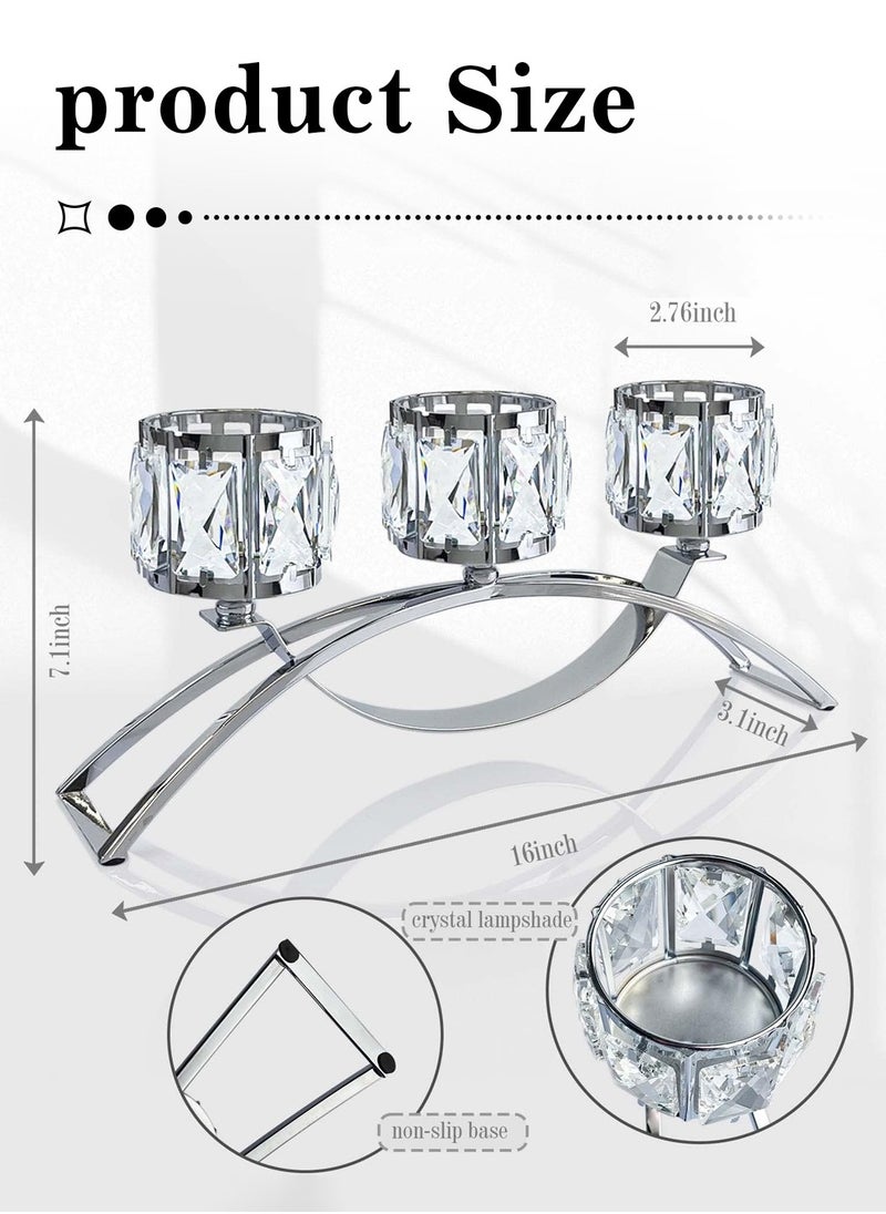3 Arms Decorative Crystal Tealight Candle Holder Silver