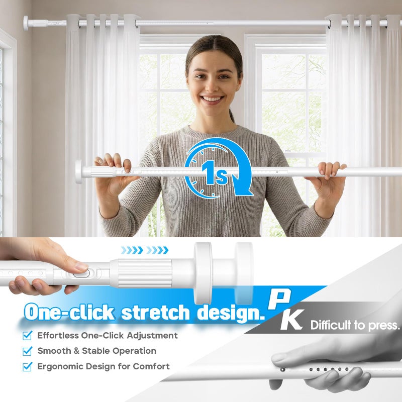 MEXAU White Tension Curtain Rods 41-146 In Extra Long Outdoor Patio Curtain Rods No Drilling Adjustable Heavy Duty Tension Rods for Windows Bathroom Living Room Curtains, Rod Diameter 1.26In - Image 2