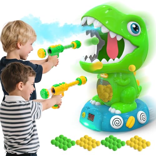 EagleStone Movable Dinosaur Shooting Toys for Kids 57 with Spraying Electronic Target Game Toy with 2 Pump Guns 48 Foam Balls Party Favor Christmas Toys with Score Record Sound - Image 1