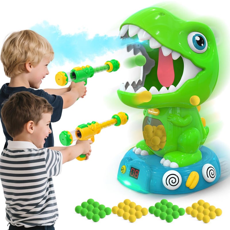 EagleStone Movable Dinosaur Shooting Toys for Kids 57 with Spraying Electronic Target Game Toy with 2 Pump Guns 48 Foam Balls Party Favor Christmas Toys with Score Record Sound - Image 2