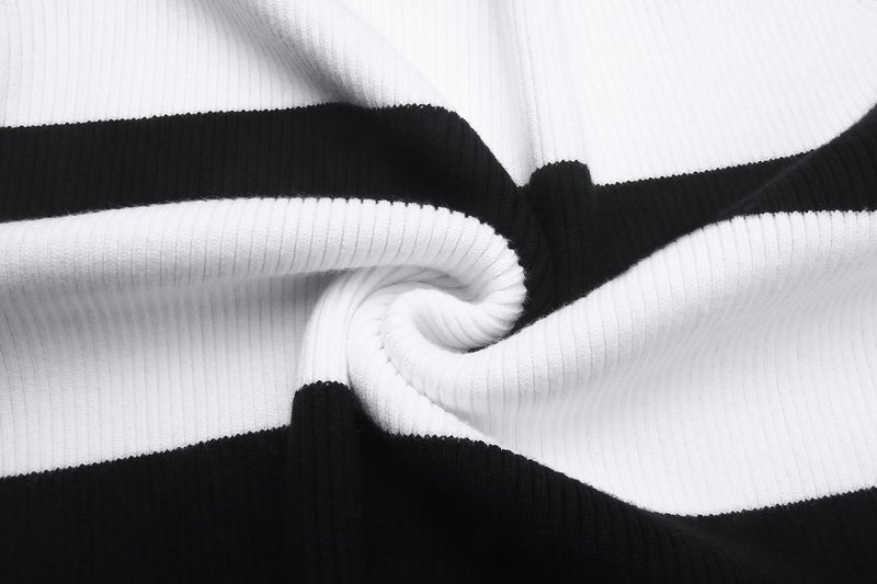 COOFANDY Mens Ribbed Slim Fit Knitted Pullover Casual Turtleneck Sweater Black White Striped - Image 2