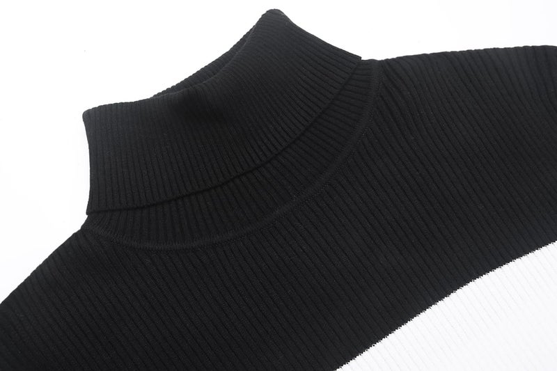 COOFANDY Mens Ribbed Slim Fit Knitted Pullover Casual Turtleneck Sweater Black White Striped - Image 5