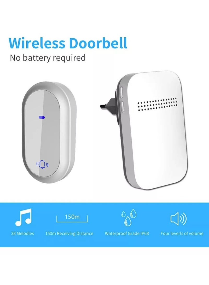 Wireless Doorbell, Waterproof  Door Bell, No Battery Required (UK Plug)  - Image 2