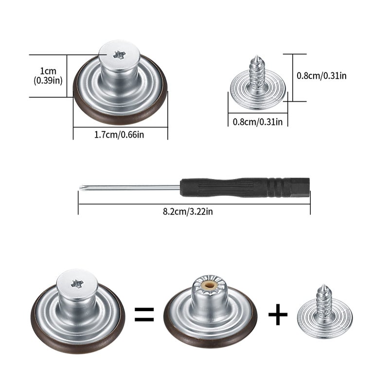 HexinYigjly 50 Pcs Jean Buttons Replacement Kit, 17mm Metal Snap Denim Buttons for Pants, Jeans & Suspenders, 10 Styles - Image 2