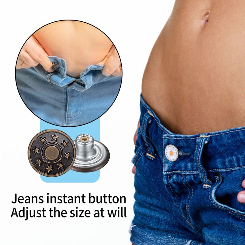 HexinYigjly 50 Pcs Jean Buttons Replacement Kit, 17mm Metal Snap Denim Buttons for Pants, Jeans & Suspenders, 10 Styles - Image 5