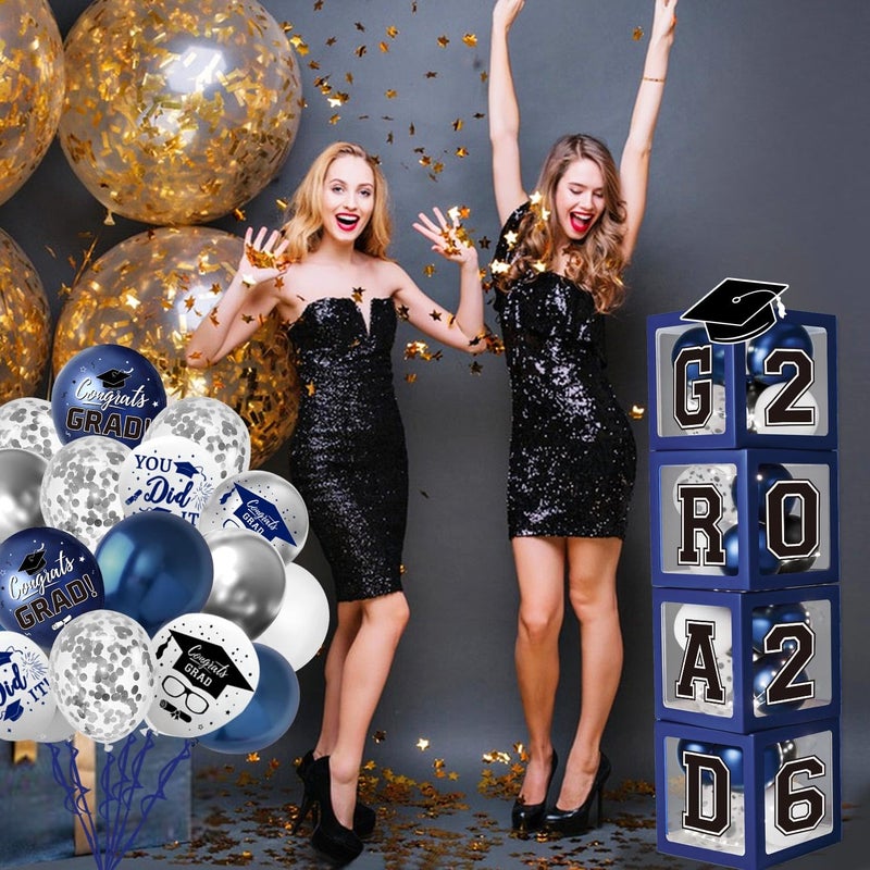 QIYANPAX Navy Blue Graduation Decorations Class of 2026 - Balloons Boxes with Letters 2026 GRAD So Proud of You - Complete Party Supplies for High School & College Celebrations - Image 5