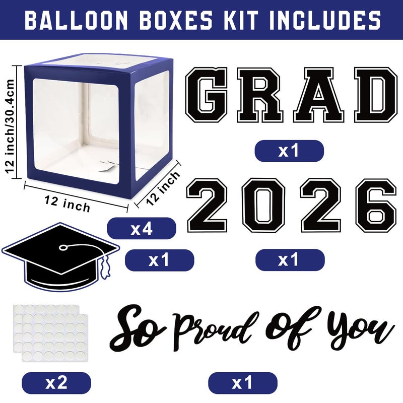 QIYANPAX Navy Blue Graduation Decorations Class of 2026 - Balloons Boxes with Letters 2026 GRAD So Proud of You - Complete Party Supplies for High School & College Celebrations - Image 2
