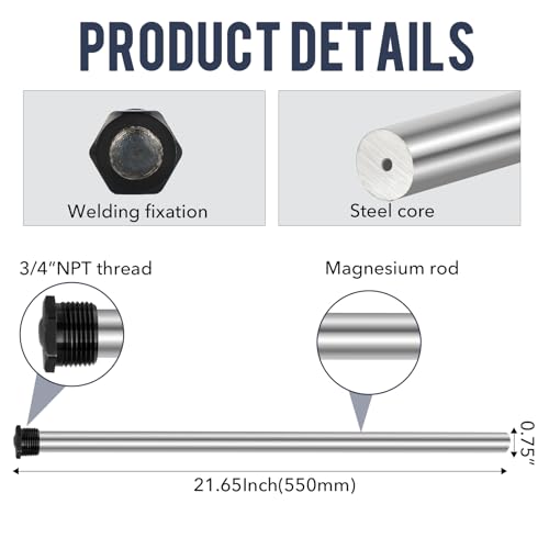 VATTCEEL Anode Rod for hot Water Heater(2 Pack) Water Heater Anode Rod.21.65 Inch Long, Compatible with Rheem, A. O. Smith, Giant, Protect The Water Tanks from Corrosion – 3/4NPT Thread - Image 4