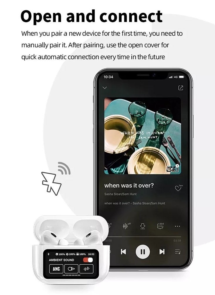 Mic-O-Mic - EarBuds with Touchscreen, Bluetooth Earbuds, True Wireless Eearbuds. ANC Wireless Earbuds, Bluetooth 5.4 Sports Earphone, Wireless Headphones TWS Earbuds, Smart Touch Screen, LCD Touch Screen Display Earphone - Arabic supported - Image 1