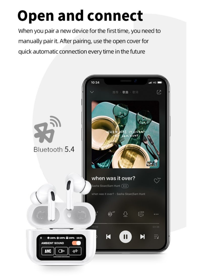 Mic-O-Mic EarBuds with Touchscreen, Bluetooth Earbuds, True Wireless Eearbuds. ANC Wireless Earbuds, Bluetooth 5.4 Sports Earphone, Wireless Headphones TWS Earbuds, Smart Touch Screen, LCD Touch Screen Display Earphone - Arabic supported - Image 4