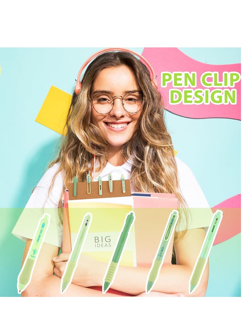 KASTWAVE 5 قطع قلم جيل، مع مقبض مطاطي ناعم، أقلام كتابة سلسة، أقلام قابلة للسحب، أقلام حبر أسود بقطر 0.5 مم، أقلام حبر أسود سريعة الجفاف، لتدوين الملاحظات، القرطاسية المدرسية، مستلزمات المكتب، الشاي - Image 5