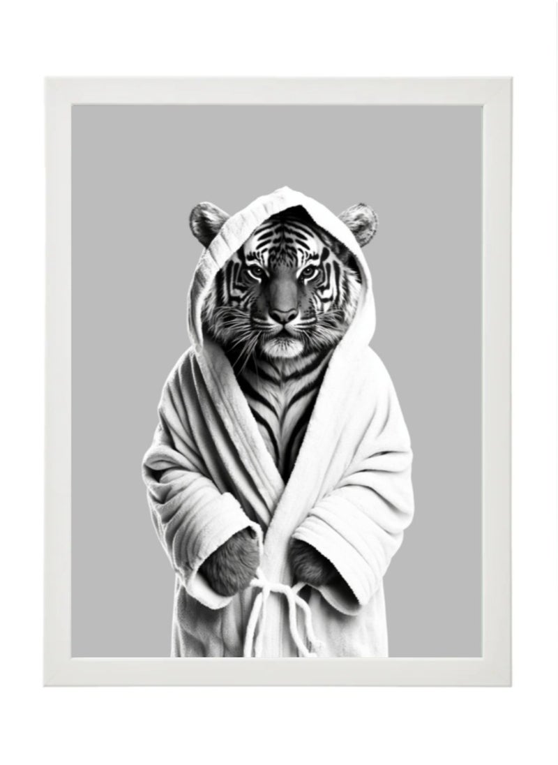 Boomah Accessories Tiger in Bathrope , Bathroom Wall Art, Nursery Poster with Frame 30x40cm 