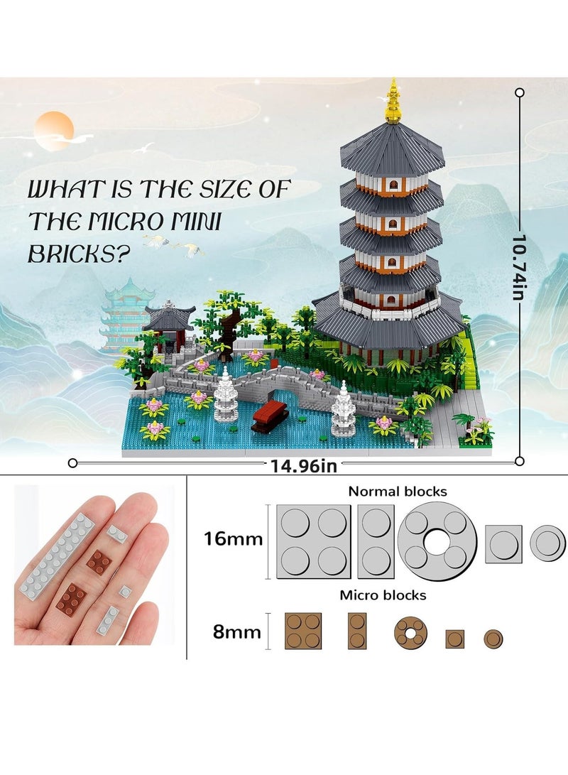 Chinese Architecture Micro Building Blocks Set, Creative Building Set Toys Gifts for Adults and Kids Age 14+, Hangzhou West Lake Collection Model for Display (3976 PCS) - Image 2
