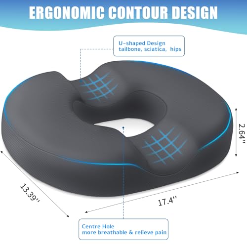 BlissTrends Donut Pillow Seat Cushion,Donut Chair Cushions for Postpartum Pregnancy & Hemorrhoids,Tailbone Pain Relief Cushion,Memory Foam Lifting Cushions for Office&Home Chairs (Grey) - Image 2