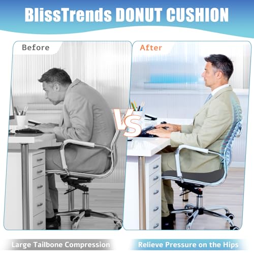 BlissTrends Donut Pillow Seat Cushion,Donut Chair Cushions for Postpartum Pregnancy & Hemorrhoids,Tailbone Pain Relief Cushion,Memory Foam Lifting Cushions for Office&Home Chairs (Grey) - Image 5