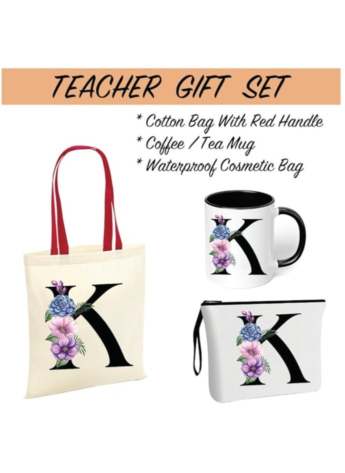 PRINTSHOP4ME Initial Letters Canvas Cotton Tote Bag With Red Handle and Cosmetic pouch for girls - Mug gifts - Pack of 3 Combo set -Giftset for wedding - Gifts for girls - Gift for friends  - Image 2