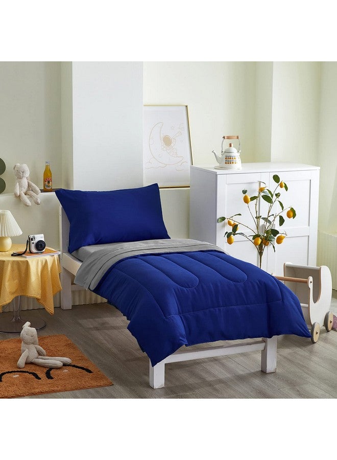 Uozzi Bedding 4 Pieces Toddler Bedding Set Ultra Soft and Breathable Toddler Comforter Sheet Set for Autumu and Winter- Includes Warm Comforter, Flat Sheet, Fitted Sheet and Pillowcase - Royal Blue & Gray - Image 4