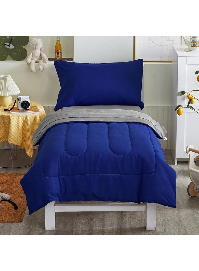 Uozzi Bedding 4 Pieces Toddler Bedding Set Ultra Soft and Breathable Toddler Comforter Sheet Set for Autumu and Winter- Includes Warm Comforter, Flat Sheet, Fitted Sheet and Pillowcase - Royal Blue & Gray - Image 2
