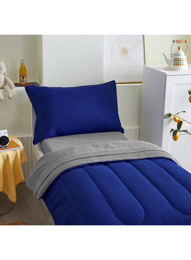 Uozzi Bedding 4 Pieces Toddler Bedding Set Ultra Soft and Breathable Toddler Comforter Sheet Set for Autumu and Winter- Includes Warm Comforter, Flat Sheet, Fitted Sheet and Pillowcase - Royal Blue & Gray - Image 3