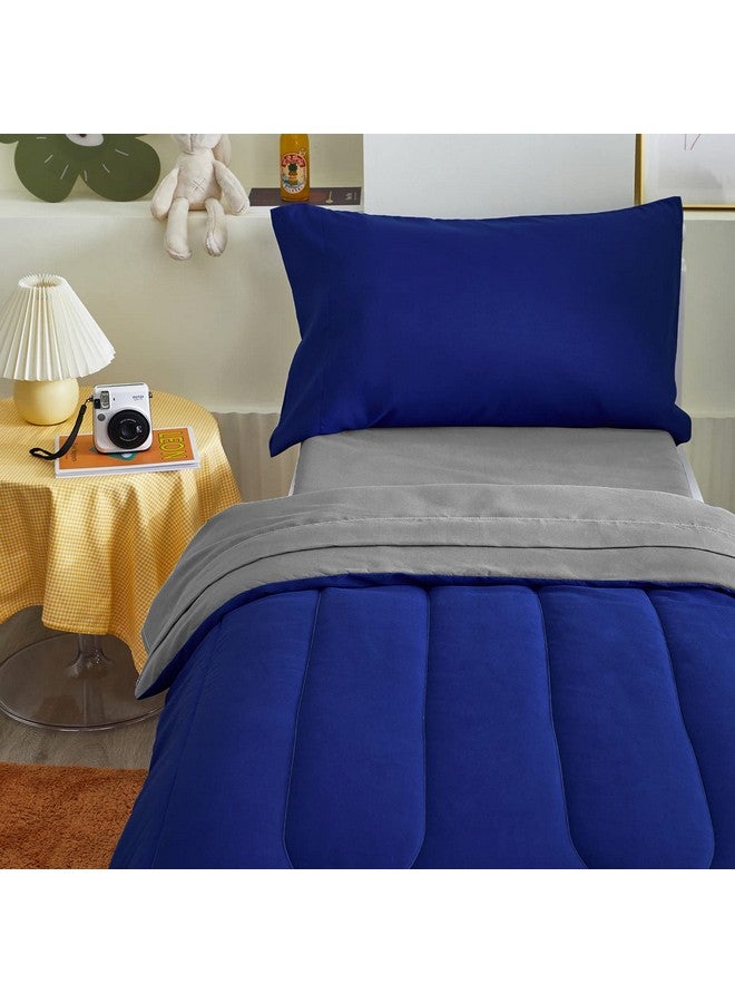 Uozzi Bedding 4 Pieces Toddler Bedding Set Ultra Soft and Breathable Toddler Comforter Sheet Set for Autumu and Winter- Includes Warm Comforter, Flat Sheet, Fitted Sheet and Pillowcase - Royal Blue & Gray - Image 5