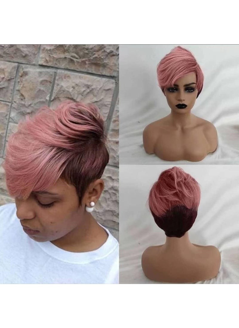FCHW-wig FCHW Short Pixie Cut Hair Wig Short Hairstyles Synthetic Wigs For Women Popular Fashion Wigs Heat Resistant Hairpieces Womens Wig DJ9410 Pink 